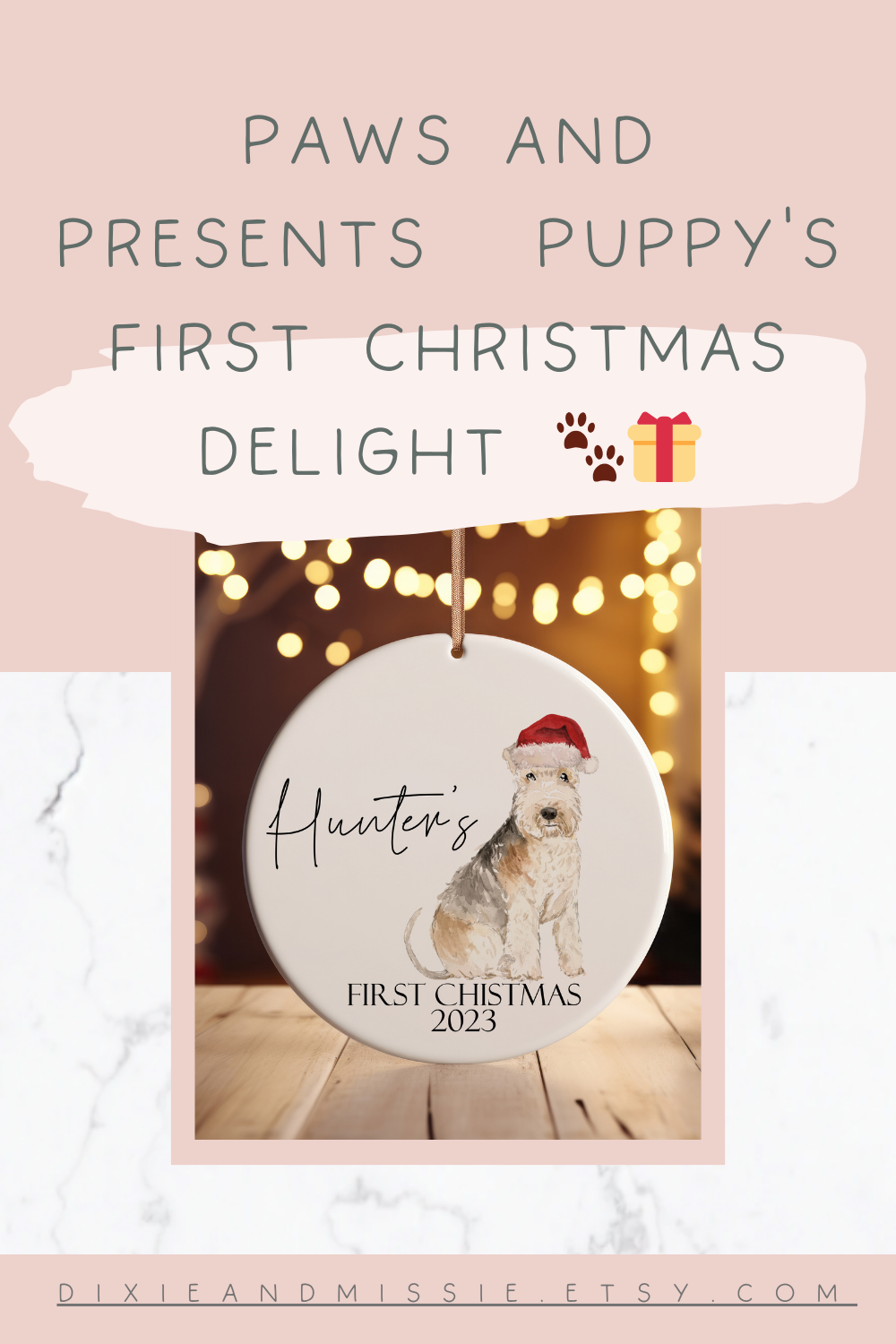 Personalised Dogs First Christmas Tree Bauble, Sweet Custom Christmas Decor, Pet Christmas Present, Hand Drawn Pet Bauble