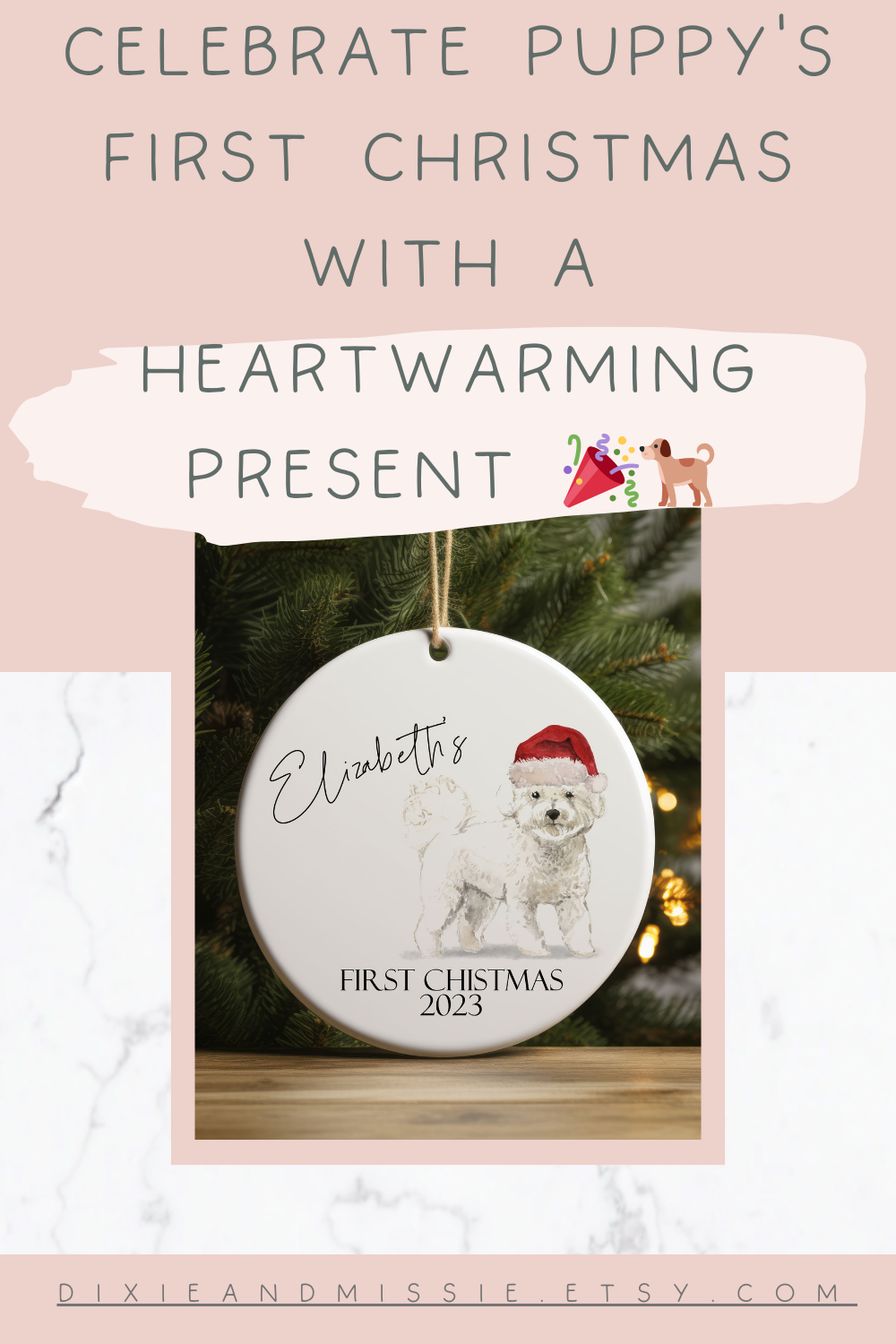 Personalised Dogs First Christmas Tree Bauble, Sweet Custom Christmas Decor, Pet Christmas Present, Hand Drawn Pet Bauble