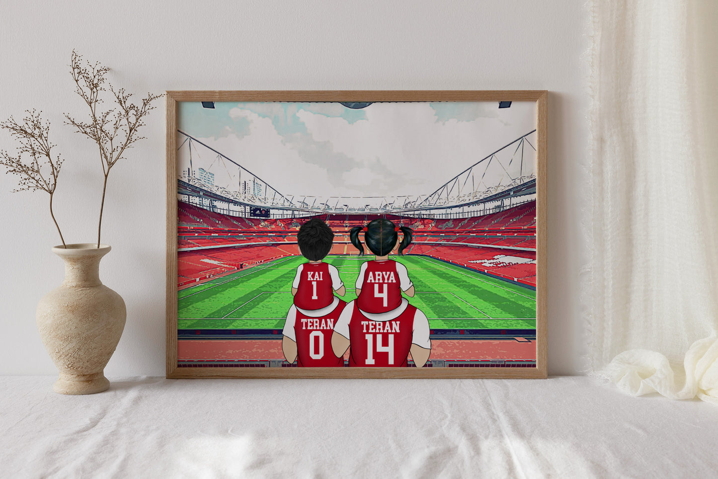 Personalised Arsenal Footie Portrait, Football Family Drawing