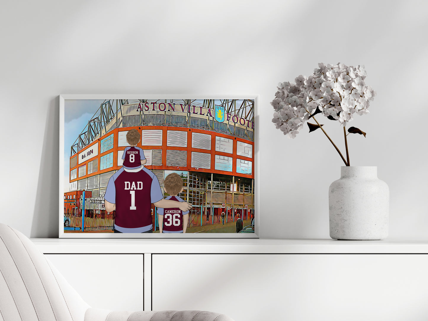 Personalised Villa Footie Fan Portrait Gift, Football Family Drawing