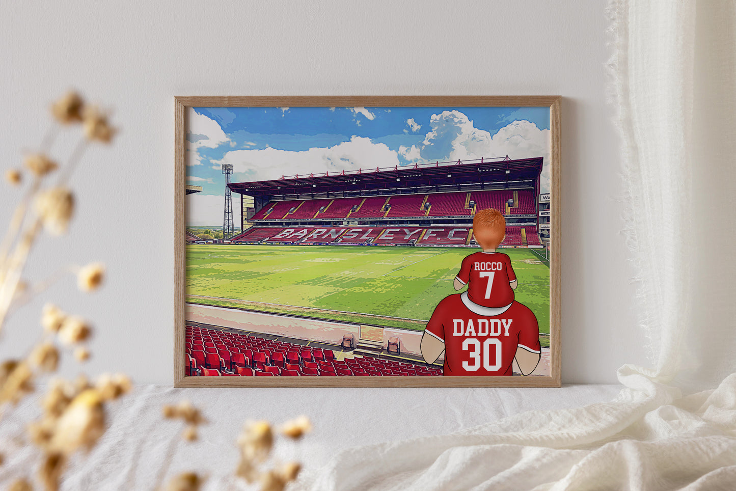 Personalised Barnsley Football Fan Portrait Gift, Football Family Drawing