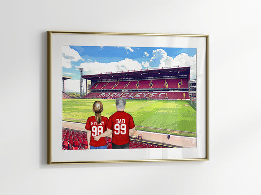 Personalised Barnsley Football Fan Portrait Gift, Football Family Drawing