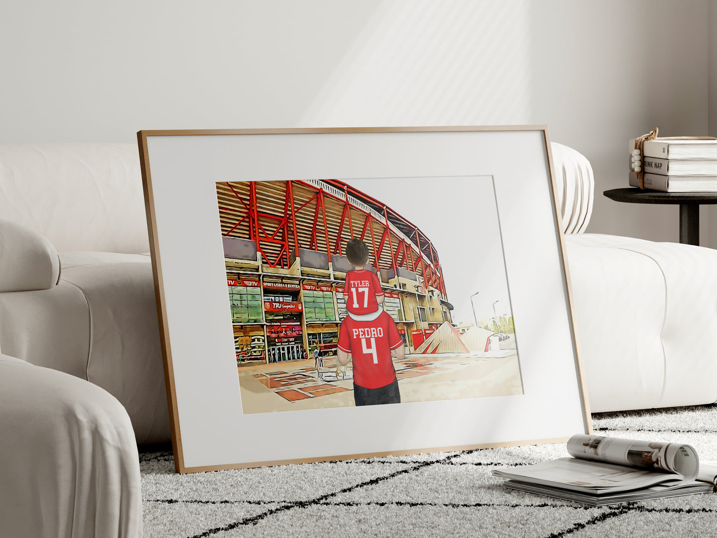 Personalised Benfica Football Fan Portrait Gift, European Football Family Drawing for Dad's Birthday