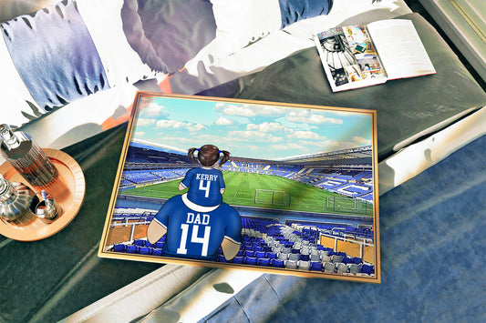 Personalised Birmingham Football Fan Portrait Gift, Football Family Drawing for Dad's Birthday