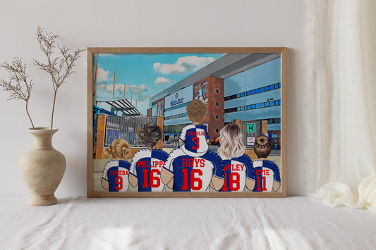 Personalised Rovers Football Fan Portrait Gift, Blackburn Football Family Drawing for Dad's Birthday