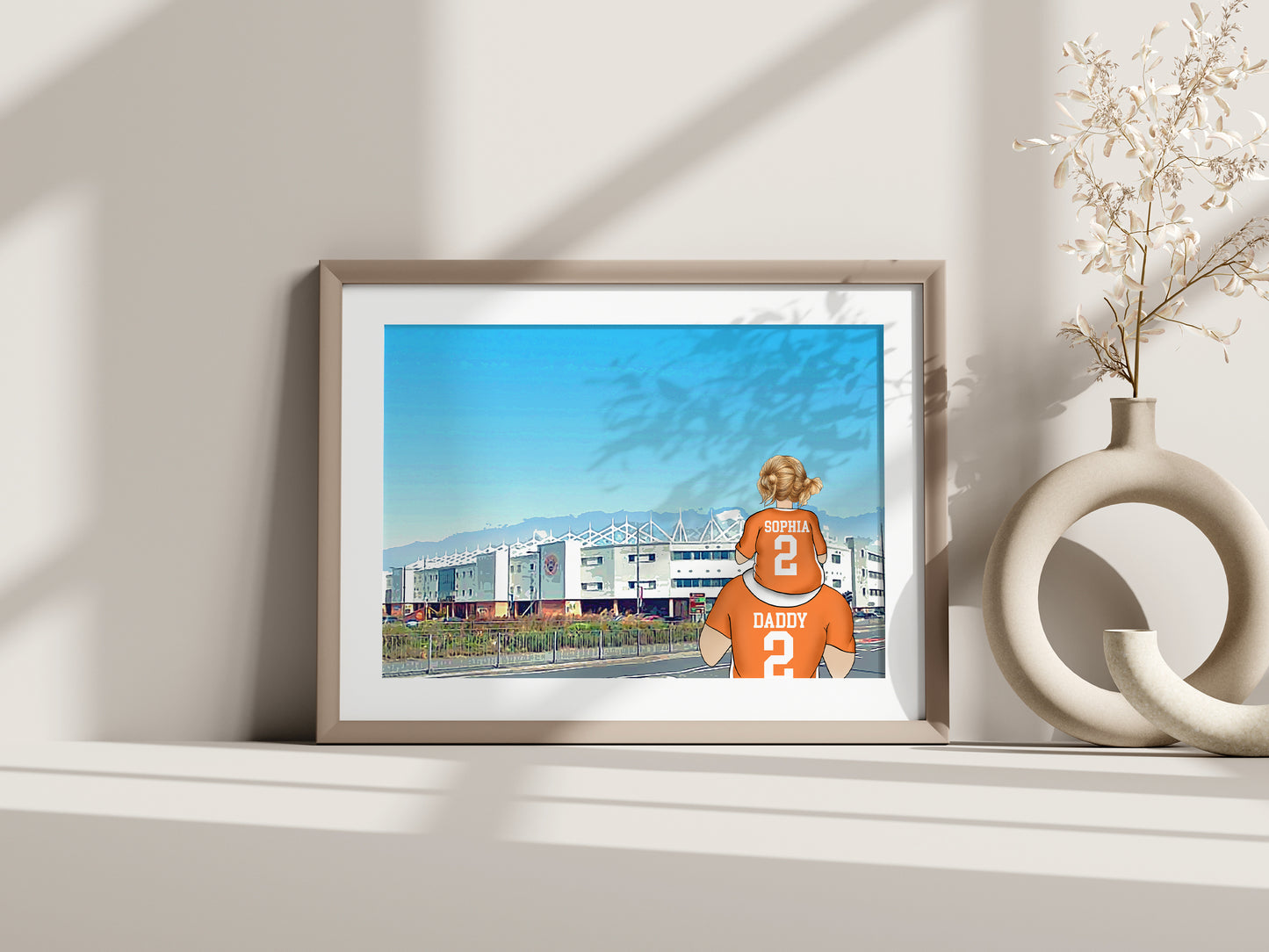 Personalised Blackpool Football Fan Portrait Gift, Football Family Drawing for Dad's Birthday