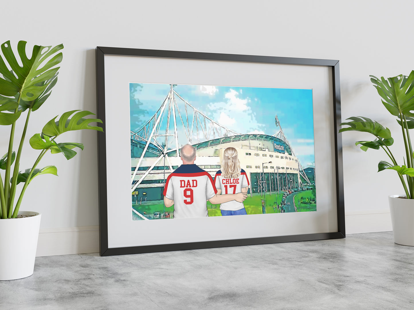 Personalised Bolton Football Fan Portrait Gift, Football Family Drawing for Dad's Birthday