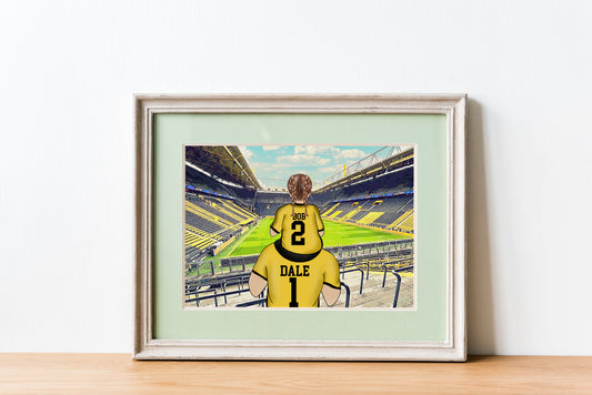 Personalised Borussia Dortmund Football Fan Portrait Gift, Football Family Drawing for Dad's Birthday