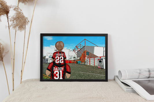 Personalised Bournemouth Football Fan Portrait Gift, Football Family Drawing for Dad's Birthday