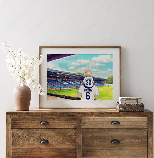 Custom Drawn Bury Football Fan Portrait Gift, Football Family Drawing for Dad's Birthday