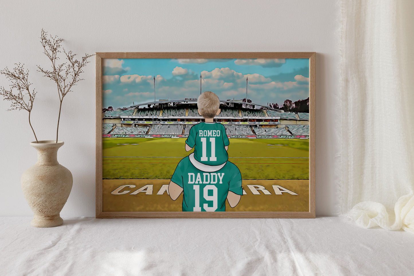 Custom Drawn Canberra Raiders Fan Portrait Gift, Football Family Drawing for Dad's Birthday