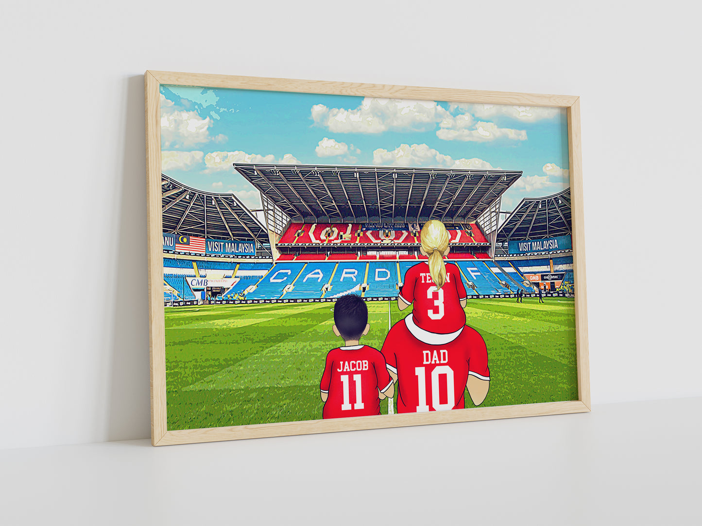 Custom Drawn Cardiff Footie Fan Portrait Gift, Football Family Drawing for Dad's Birthday