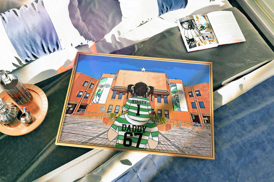 Custom Drawn Celtic Footie Fan Portrait Gift, Football Family Drawing for Dad's Birthday