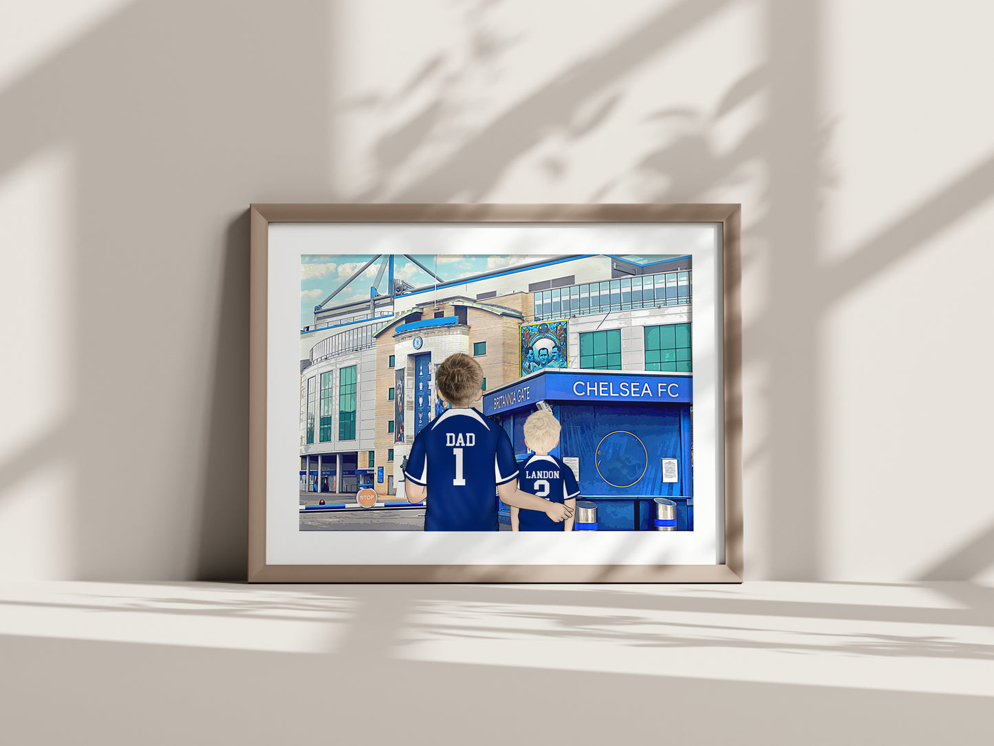 Custom Drawn Personalised Chelsea Footie Fan Portrait Gift, Football Family Drawing for Dad's Birthday