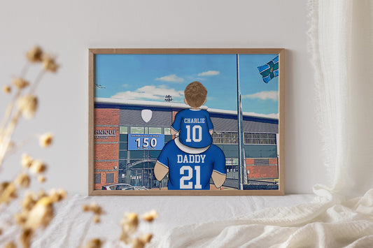 Custom Drawn Personalised Chesterfield Footie Fan Portrait Gift, Football Family Drawing for Dad's Birthday