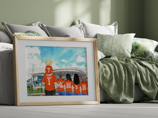 Custom Drawn Personalised Bengals Footie Fan Portrait Gift, Football Family Drawing for Dad's Birthday