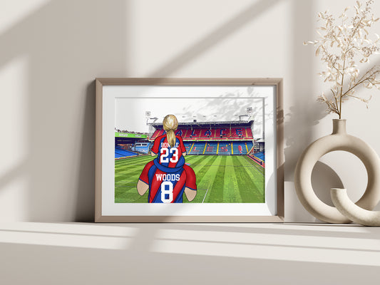 Custom Drawn Personalised Crystal Palace Footie Fan Family Portrait Gift, Football Team Drawing for Dad's Birthday