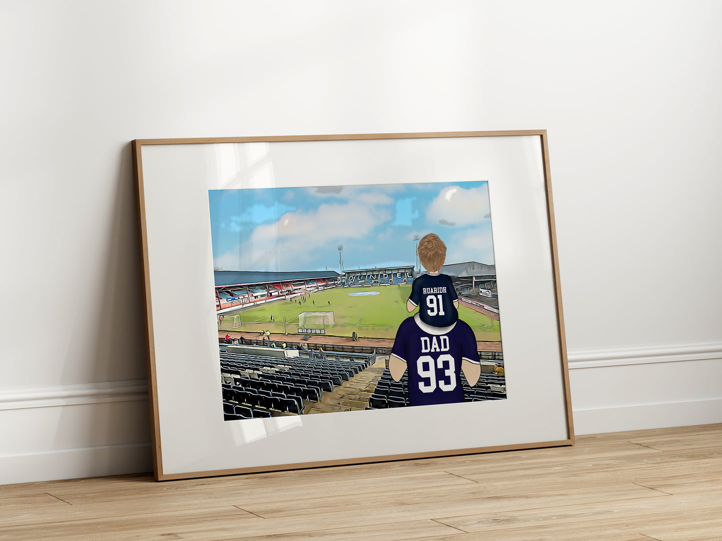 Custom Drawn Personalised Dundee Footie Fan Family Portrait Gift, Football Team Drawing for Dad's Birthday