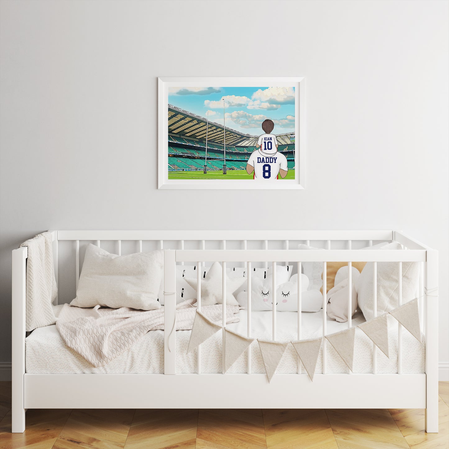 Custom Drawn Personalised England Rugby Fan Family Portrait Gift, National Rugby Team Wemberley Drawing for Dad's Birthday