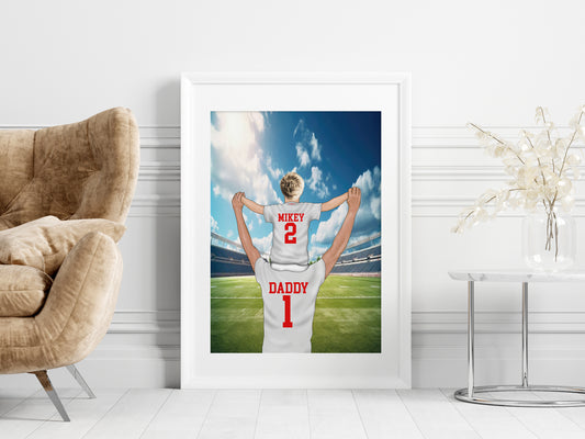 Custom Made Rugby Team Family Portrait, Daddy and Daughter Drawing