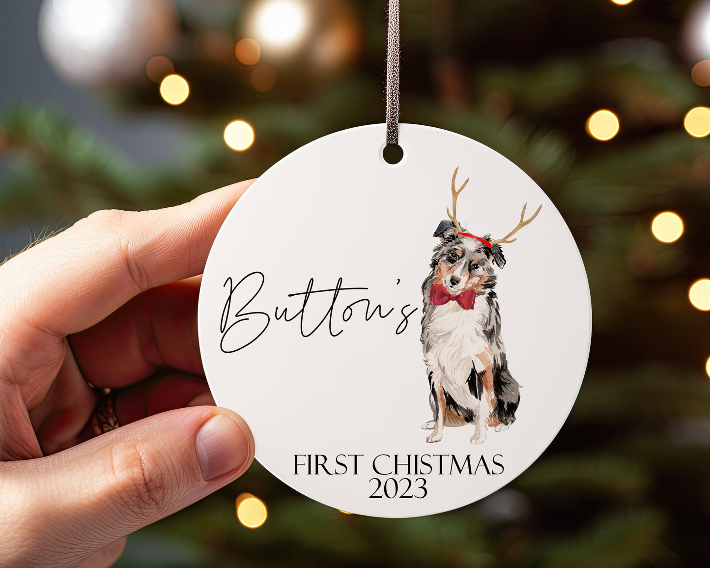 Personalised Dogs First Christmas Tree Bauble, Sweet Custom Christmas Decor, Pet Christmas Present, Hand Drawn Pet Bauble