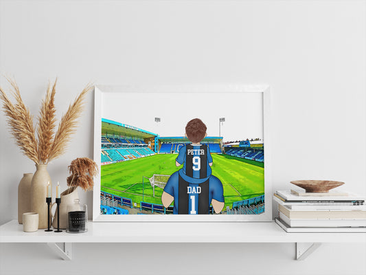 Custom Drawn Personalised Gillingham Fan Family Portrait Gift, Football Team Drawing for Dad's Birthday