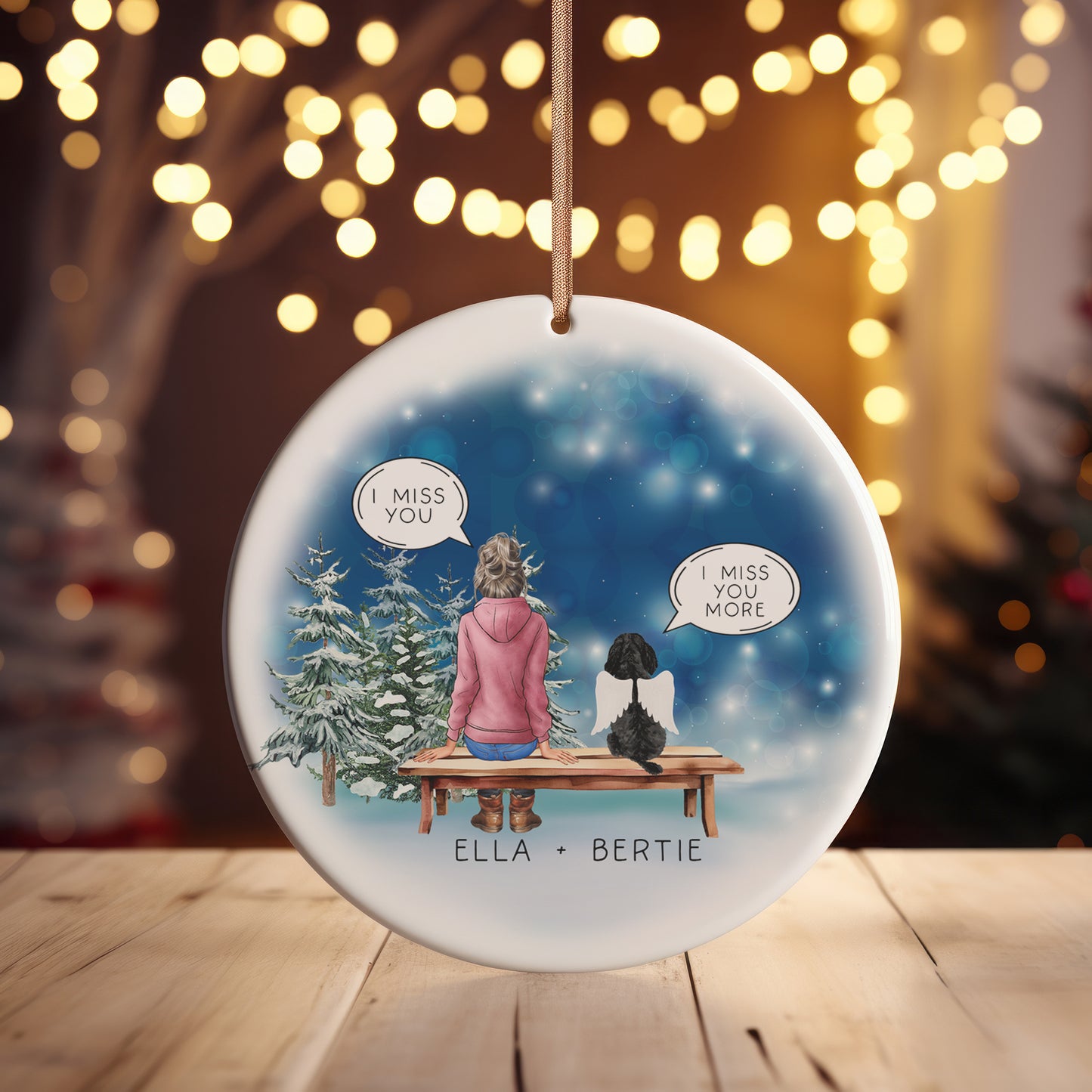 Christmas Ceramic Personalised Pet Memorial Christmas Tree Ornament, I miss you I Miss You More Pet Loss Bauble