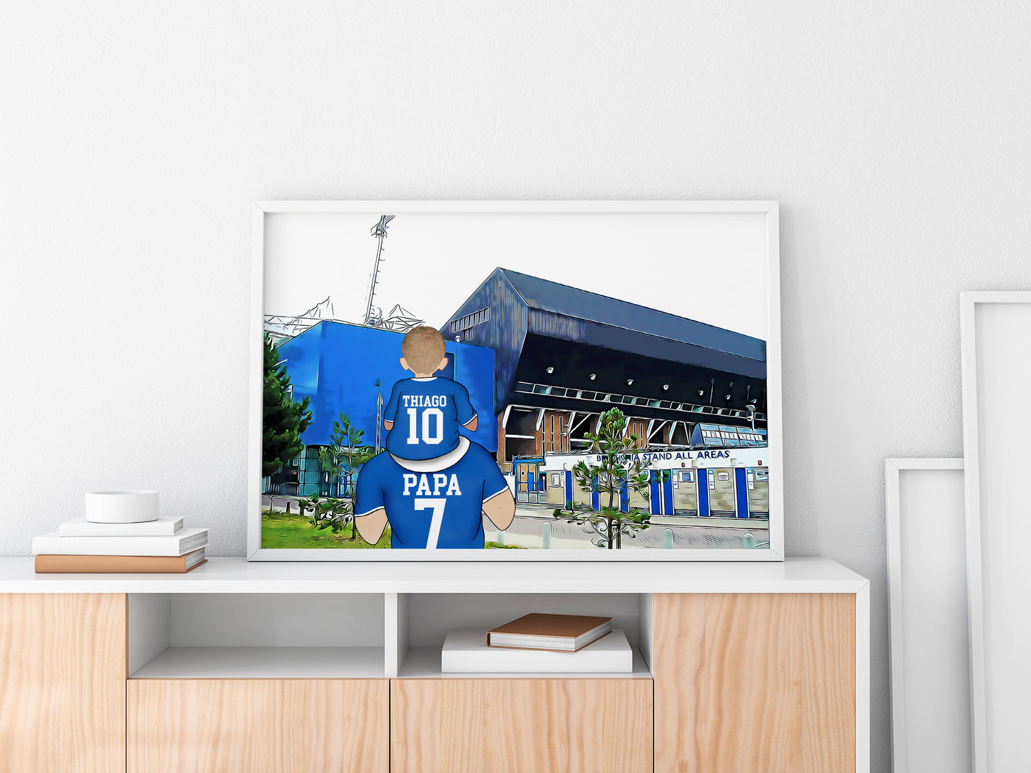 Custom Drawn Personalised Ipswich City Fan Family Portrait Gift, Footie Team Drawing for Dad's Birthday