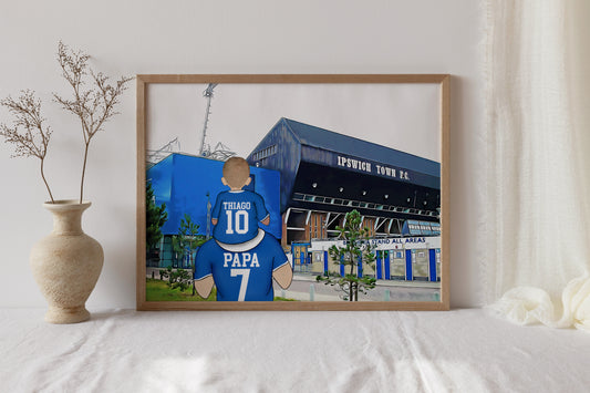 Custom Drawn Personalised Ipswich City Fan Family Portrait Gift, Footie Team Drawing for Dad's Birthday