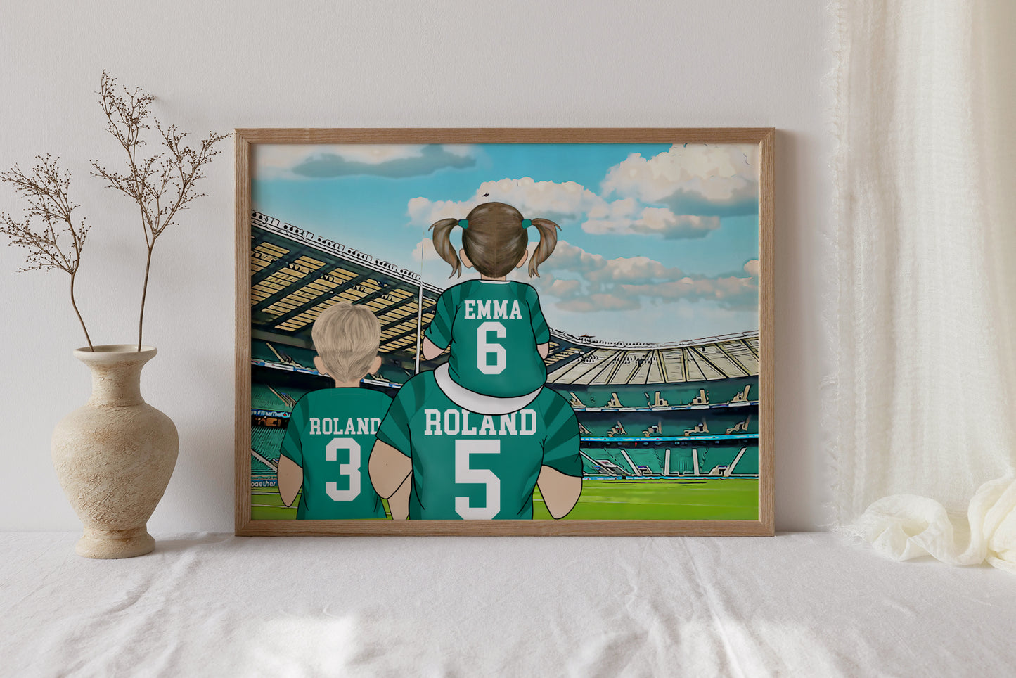 Custom Drawn Personalised Irish Rugby Team Fan Family Portrait Gift, Rugby Union Team Drawing for Dad's Birthday