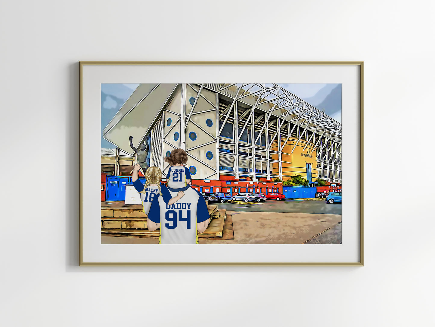 Custom Drawn Personalised Leeds City Fan Family Portrait Gift, Footie Team Drawing for Dad's Birthday