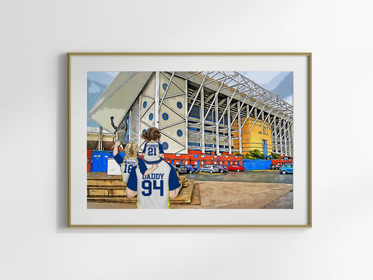 Custom Drawn Personalised Leeds City Fan Family Portrait Gift, Footie Team Drawing for Dad's Birthday