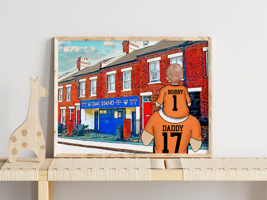 Custom Drawn Personalised Luton Town Fan Family Portrait Gift, Football Drawing for Dad's Birthday