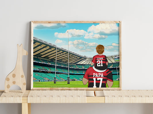 Custom Drawn Personalised Malliots Fan Family Portrait Gift, Football Drawing for Dad's Birthday