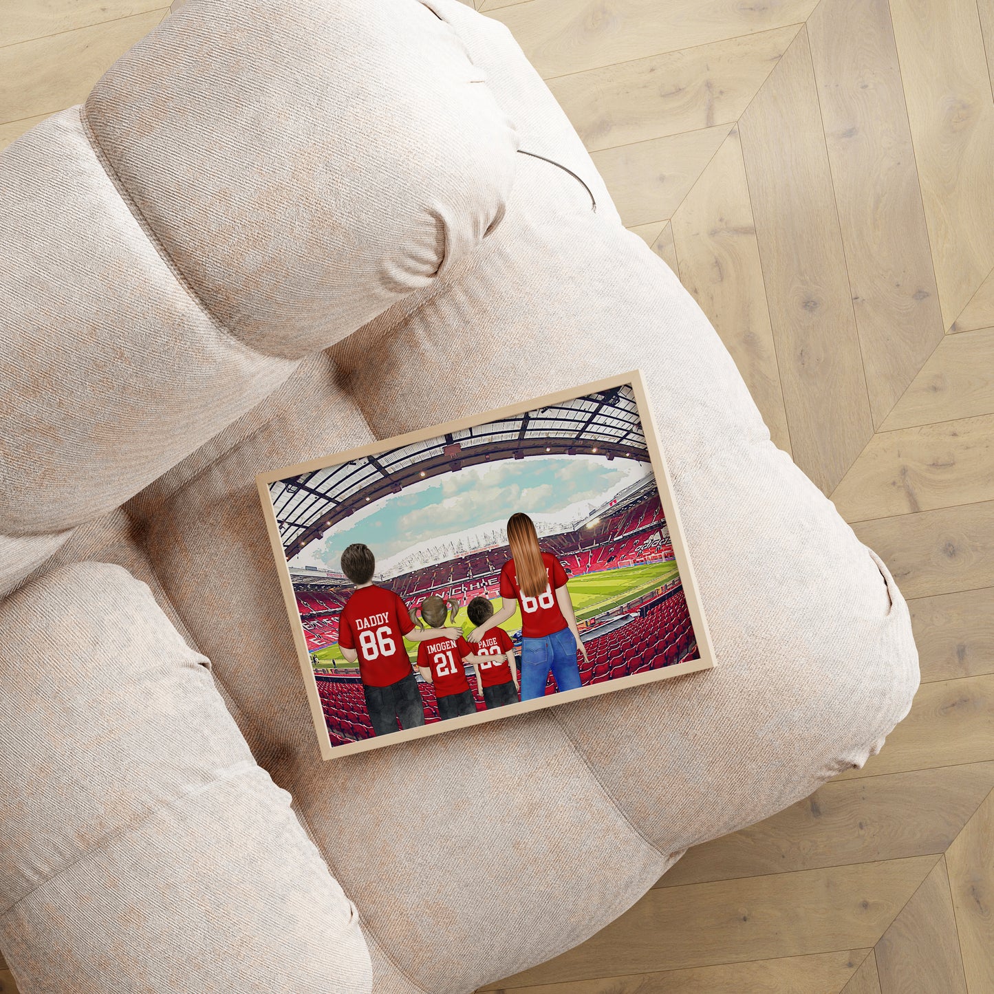 Custom Drawn Personalised Malliots Fan Family Portrait Gift, Football Drawing for Dad's Birthday