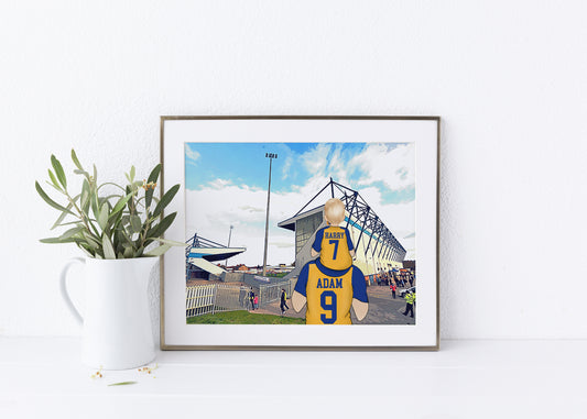 Custom Drawn Personalised Mansfield Fan Family Portrait Gift, Football Drawing for Dad's Birthday