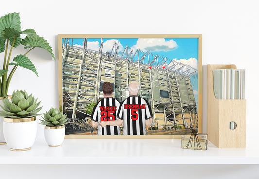 Custom Drawn Personalised Newcastle Fan Family Portrait Gift, Football Drawing for Dad's Birthday