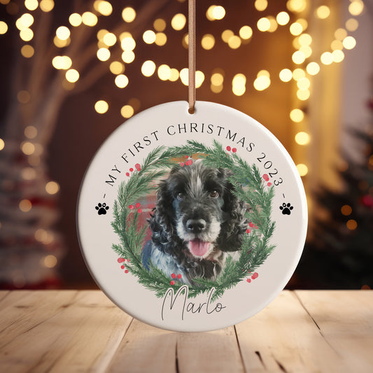 Personalised Dogs First Christmas Bauble, Custom Photo Christmas Ornament, Pet Bauble Keepsake, Dog Mum Puppy Gift, New Puppy