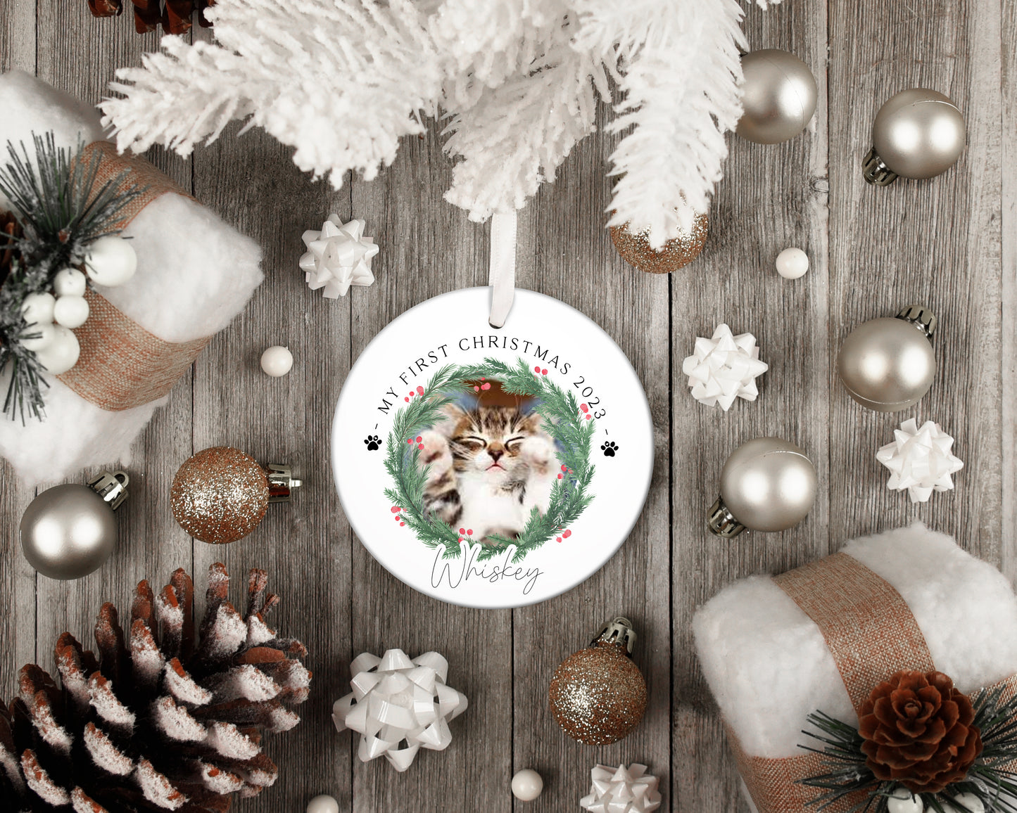 Personalised Dogs First Christmas Bauble, Custom Photo Christmas Ornament, Pet Bauble Keepsake, Dog Mum Puppy Gift, New Puppy