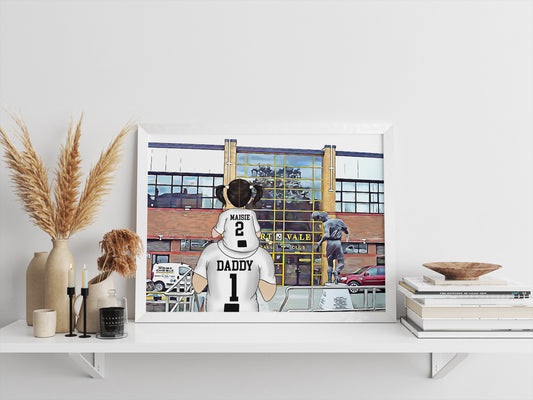 Custom Drawn Personalised Port Vale Footie Fan Family Portrait Gift, Football Drawing for Dad's Birthday