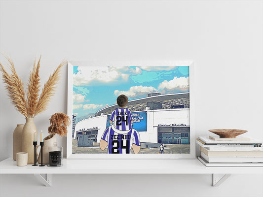 Custom Drawn Personalised Porto Footie Fan Family Portrait Gift, Football Drawing for Dad's Birthday