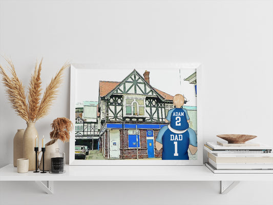 Custom Drawn Personalised Portsmouth Footie Fan Family Portrait Gift, Football Drawing for Dad's Birthday