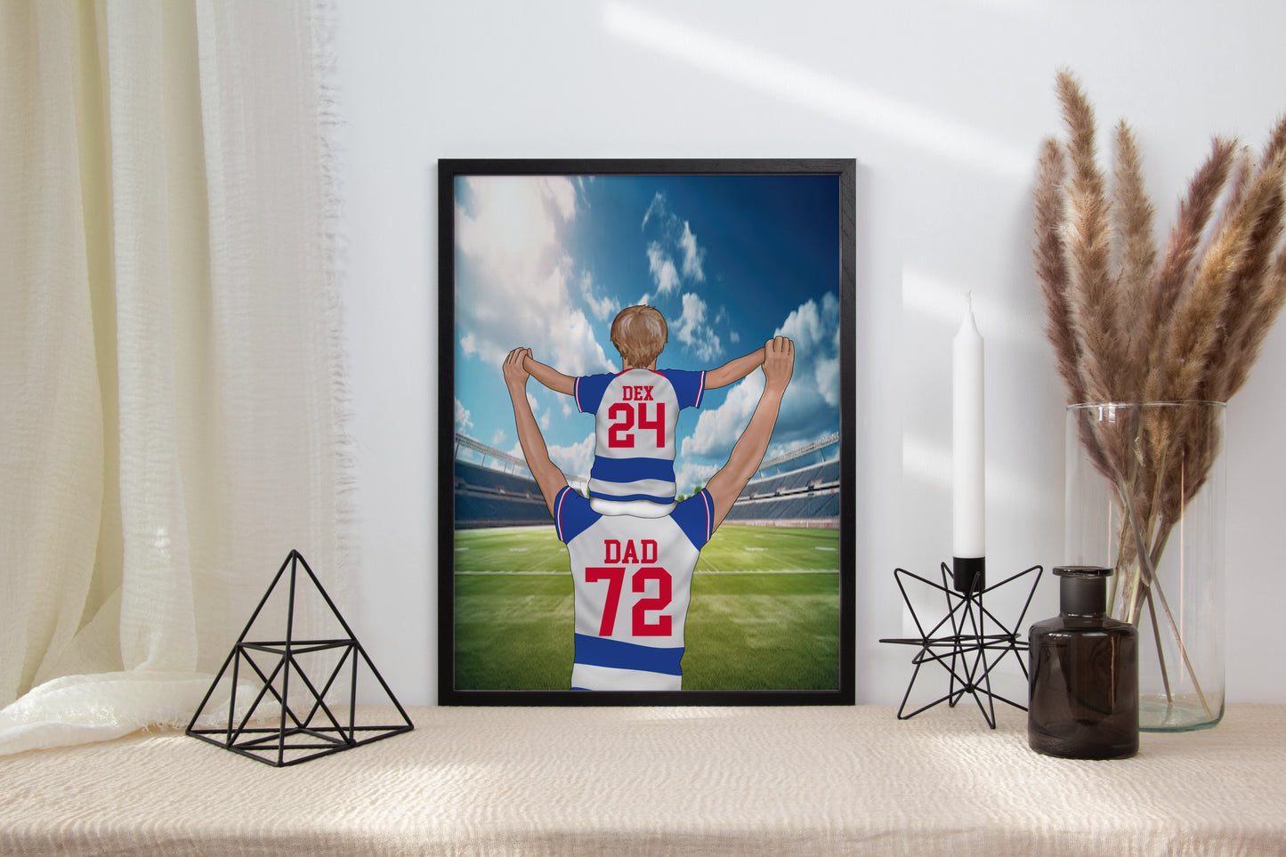 Personalised Daddy and Me Football Print, Hand Drawn Family Portrait