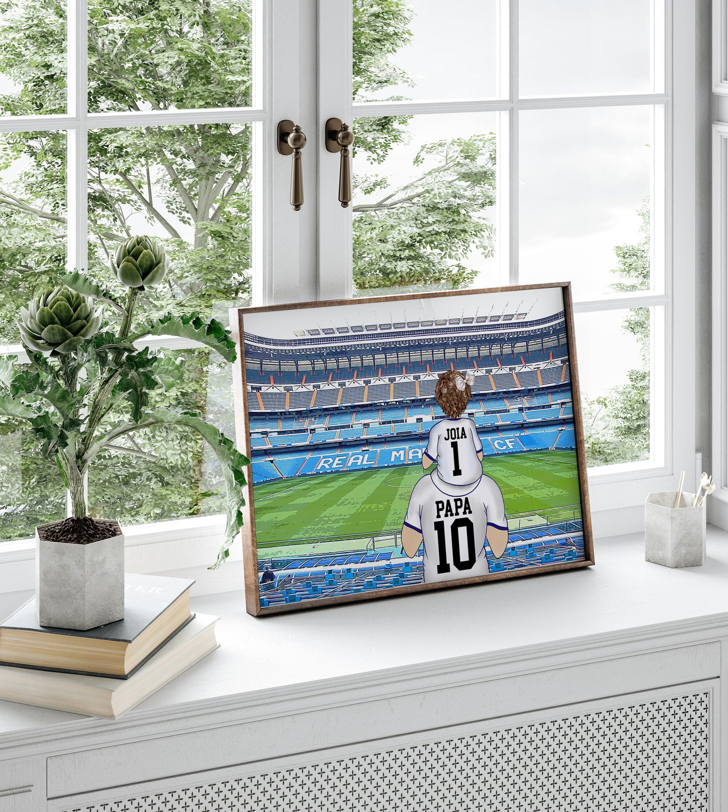 Custom Drawn Personalised Real Madrid Footie Fan Family Portrait Gift, Football Drawing for Dad's Birthday