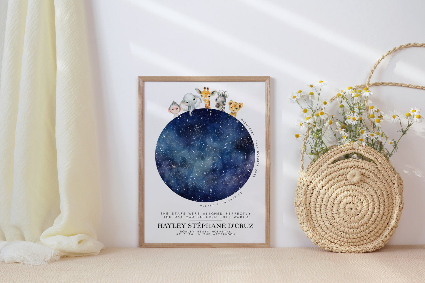 Personalised Stars Christening Gift with Safari Animals