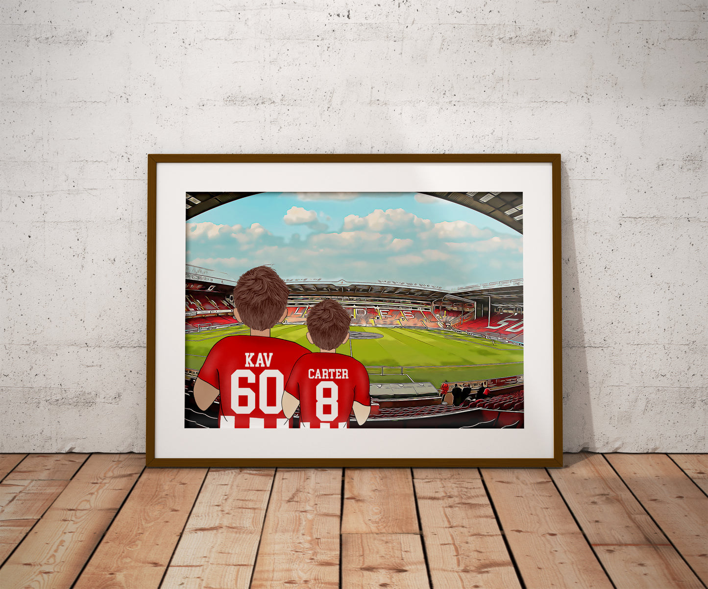 Custom Drawn Personalised Sheffield Footie Fan Family Portrait Gift, Football Drawing for Dad's Birthday