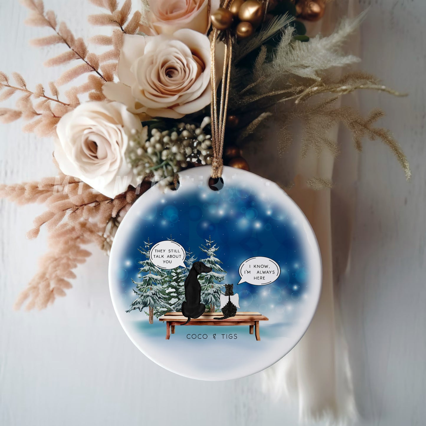 Personalised Pet Loss Ceramic Christmas Bauble Ornament, I Miss You Pet Memorial Bauble