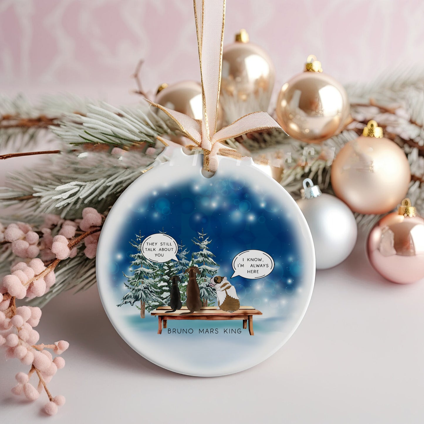 Personalised Pet Loss Ceramic Christmas Bauble Ornament, I Miss You Pet Memorial Bauble