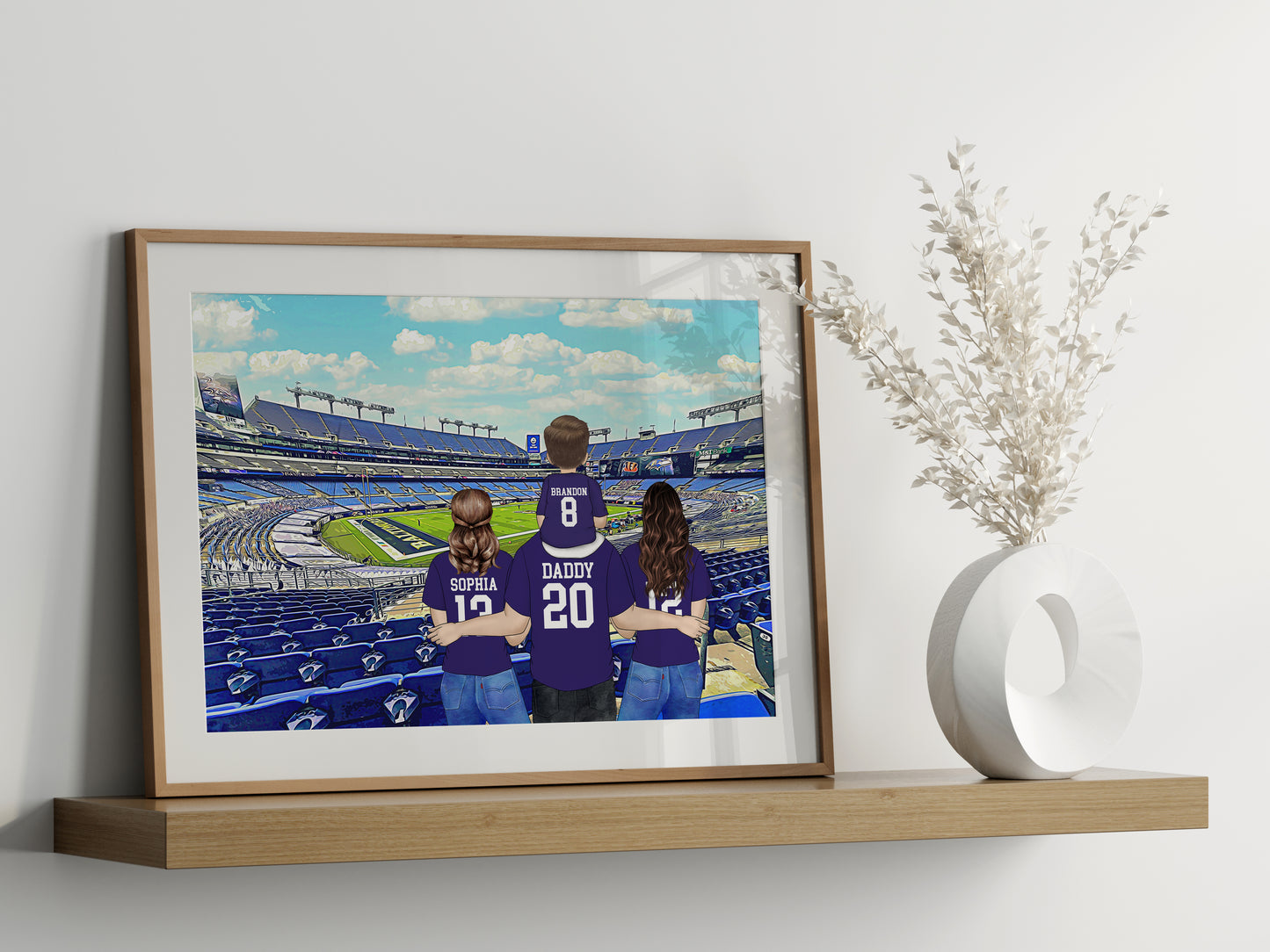 Personalised Ravens Football Fan Portrait Gift, American Football Family Drawing